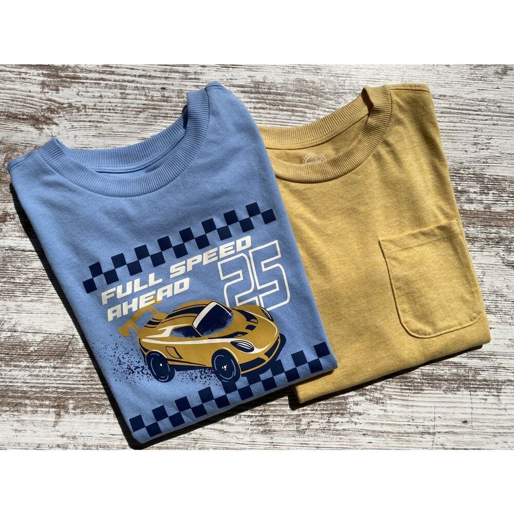 Boy's short sleeve t-shirts 2 pack sz 10 Wonder Nation blue/yellow car new